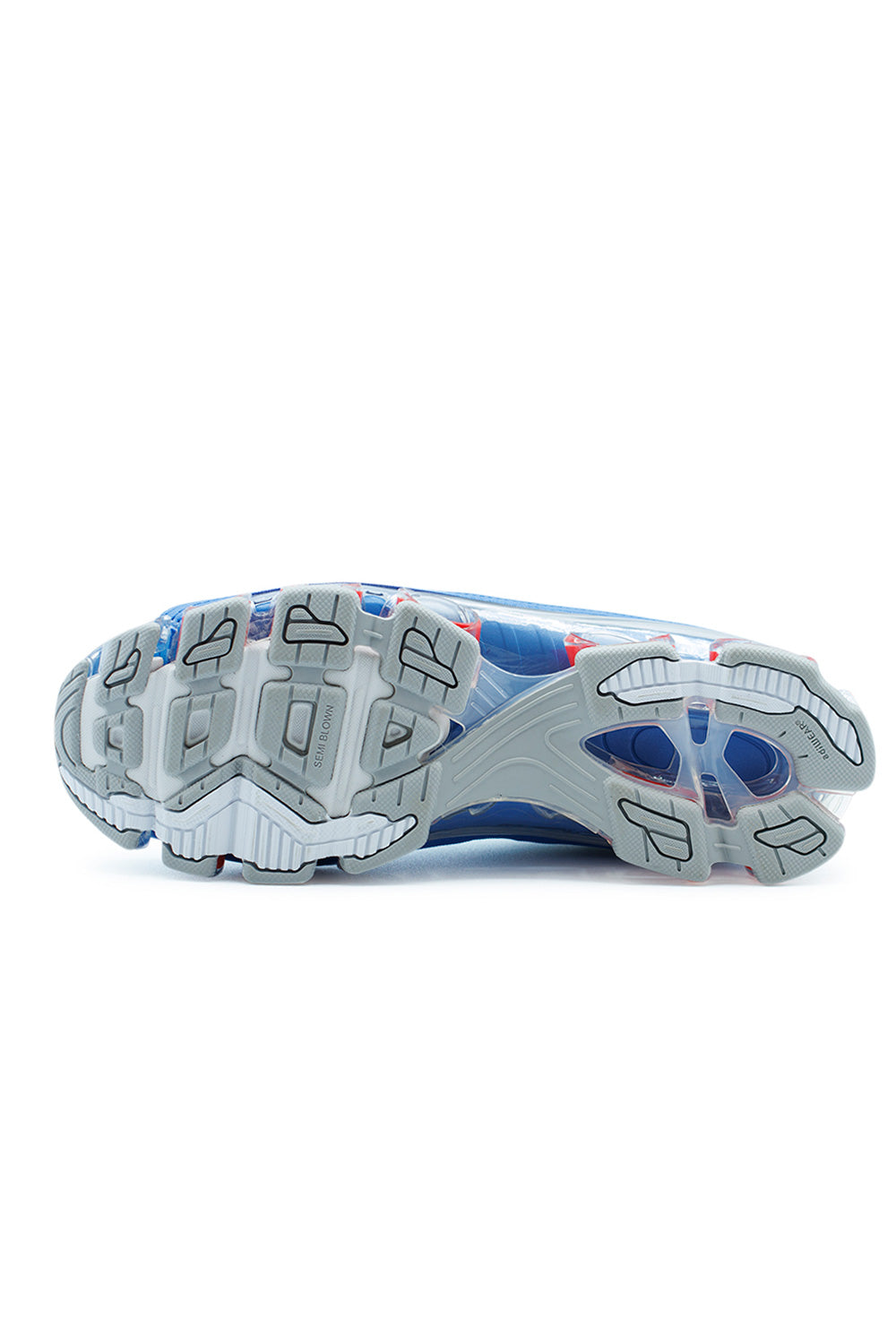 Outsole view of Adidas Megaride F50 lifestyle sneaker featuring segmented Megaride cushioning pods and dual-injected TPU components for stability and comfort