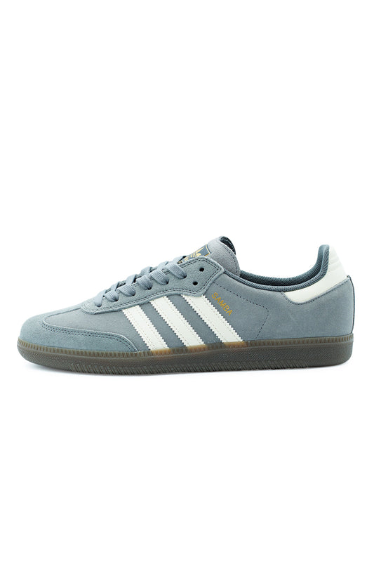 Adidas Samba ADV Grey Four skate shoe with suede upper and cream white stripes – premium low-profile skateboarding sneaker side view.