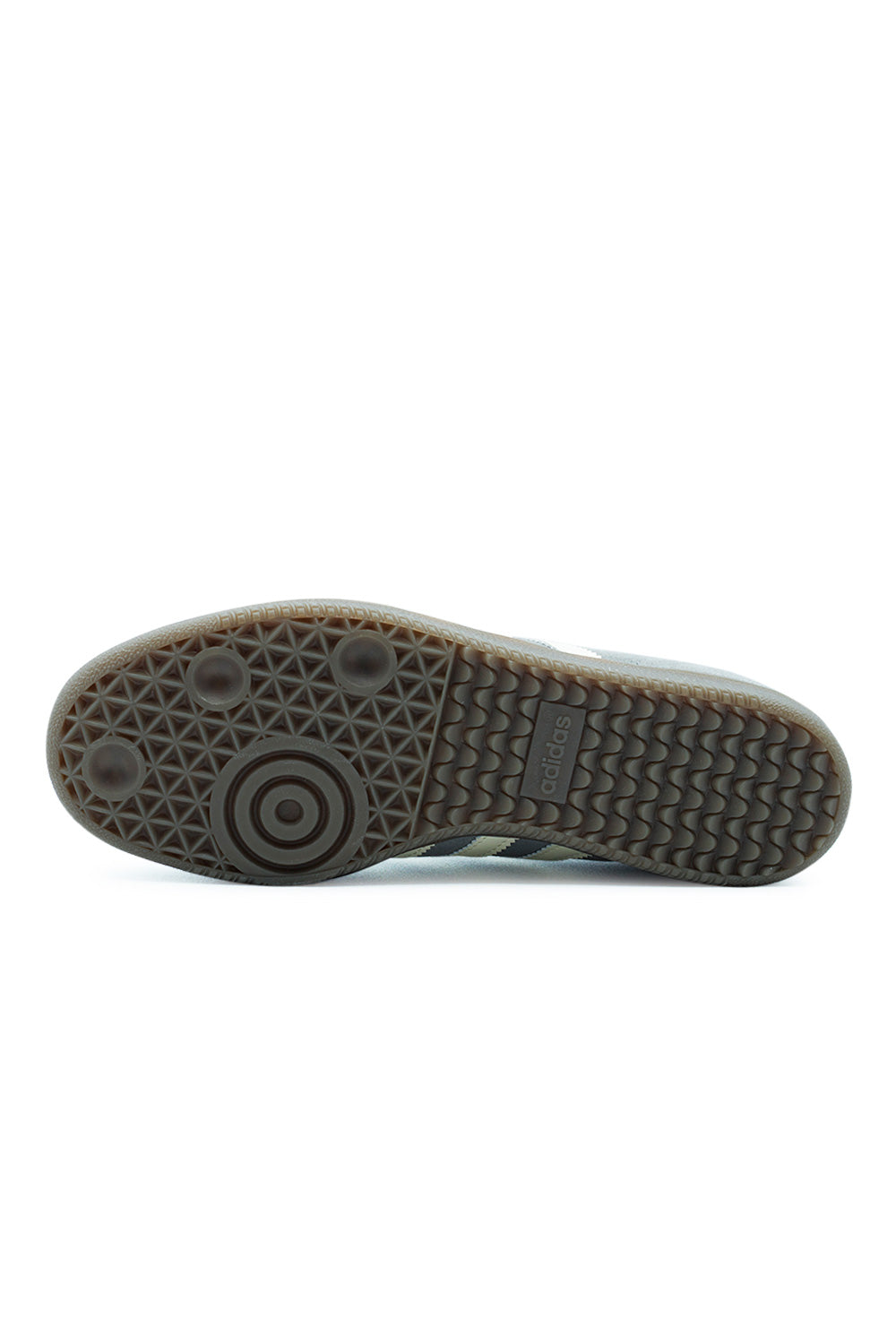 Adidas Samba ADV Grey Four outsole with grippy rubber cupsole traction pattern engineered for skate control and long-lasting durability.