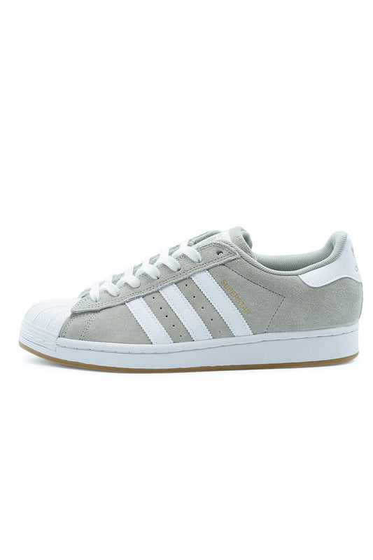 Adidas Superstar ADV Clear Granite Cloud White Gold Metallic skate shoe with durable suede upper, iconic rubber shell toe, white Three Stripes and gum cupsole – modern adidas Originals skateboarding sneaker KI5733.