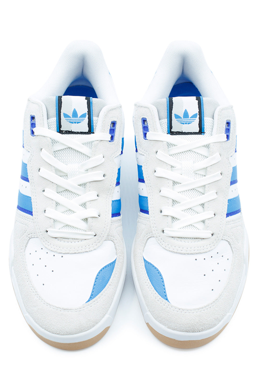 Unisex Adidas Tekkira Cup White Bright Blue Lucid Blue sneakers, durable cup sole skate shoes with stitched construction and cushioning support.