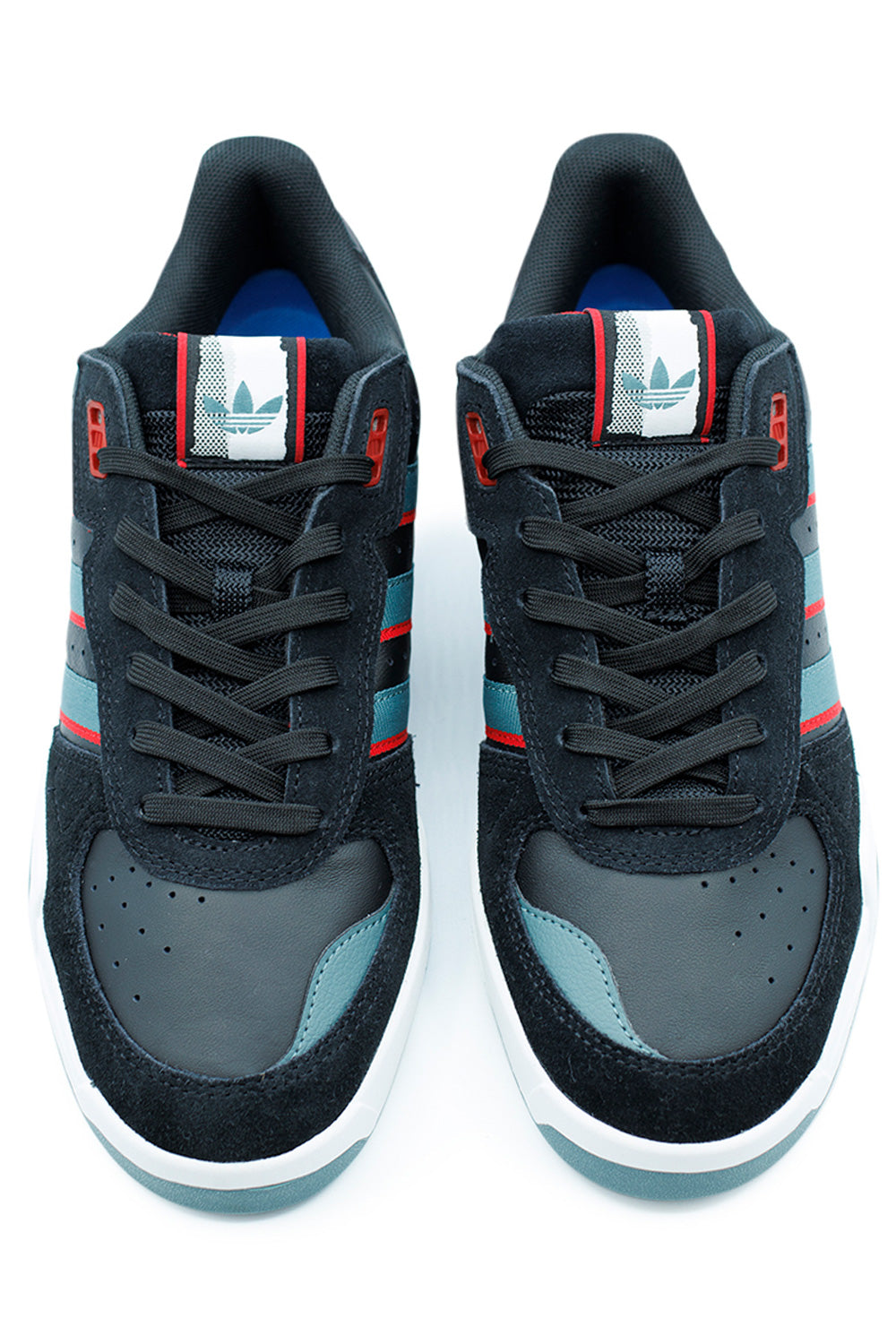 Men’s Adidas Tekkira Cup Skate Shoe in Core Black / Preloved Teal / Better Scarlet, featuring LIGHTMOTION cushioning and padded ankle collar.