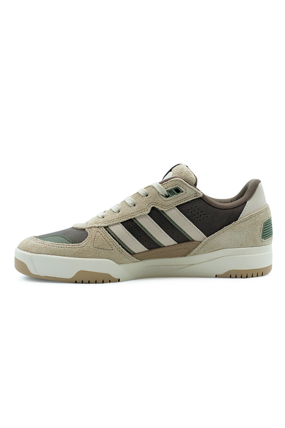 Adidas Tekkira Cup skateboarding sneaker Cardboard Earth Strata Crystal Linen lateral profile highlighting layered suede panels, perforated leather toe box and lightweight LIGHTMOTION cushioning
