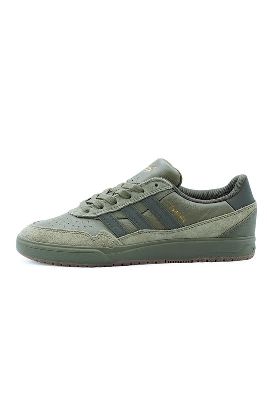 Adidas Tyshawn II Olive Strata Shadow Olive Gum signature skate shoe with premium leather, suede overlays, and durable cup sole.