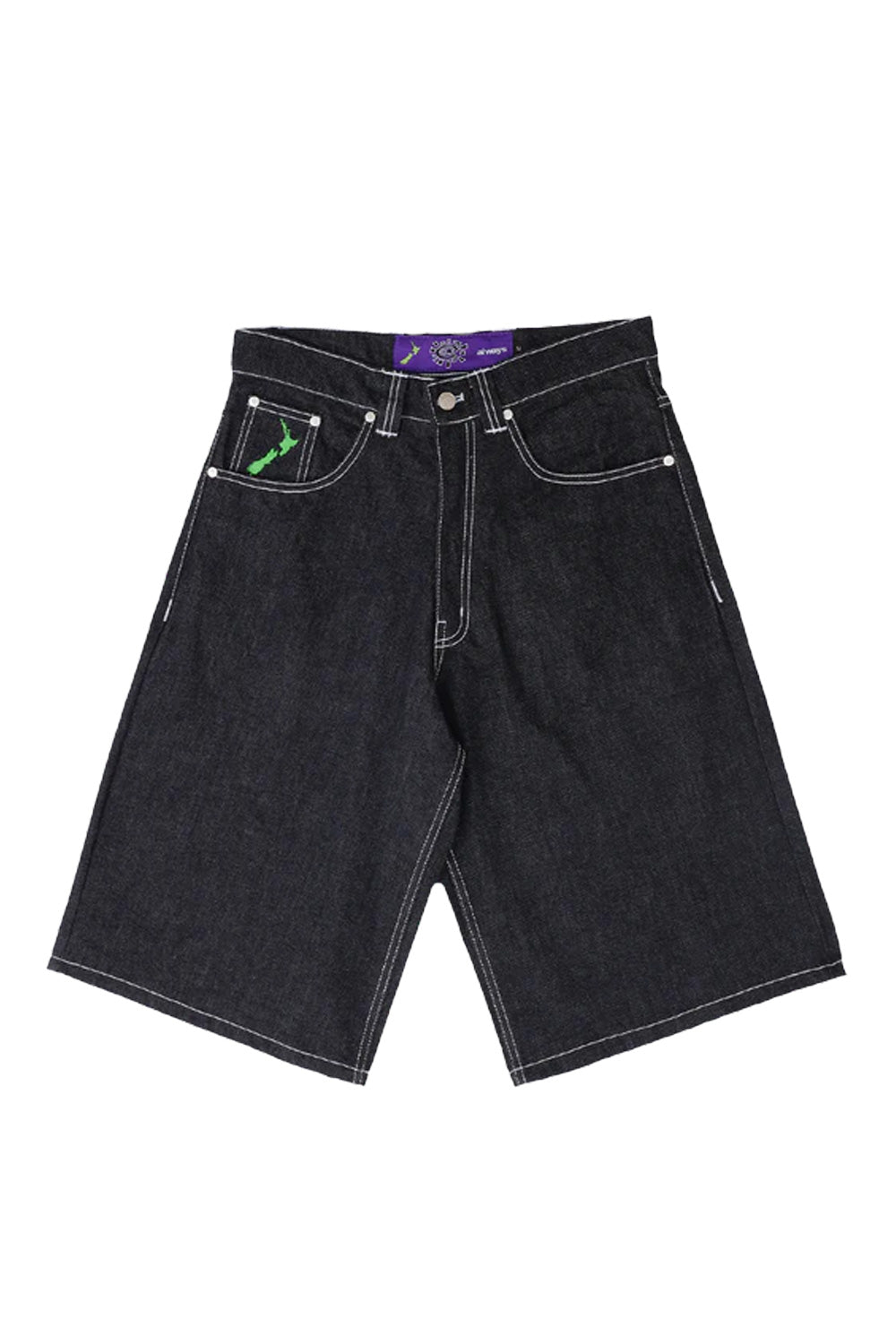 Always Back Pocket Print Denim Shorts Black - BONKERS