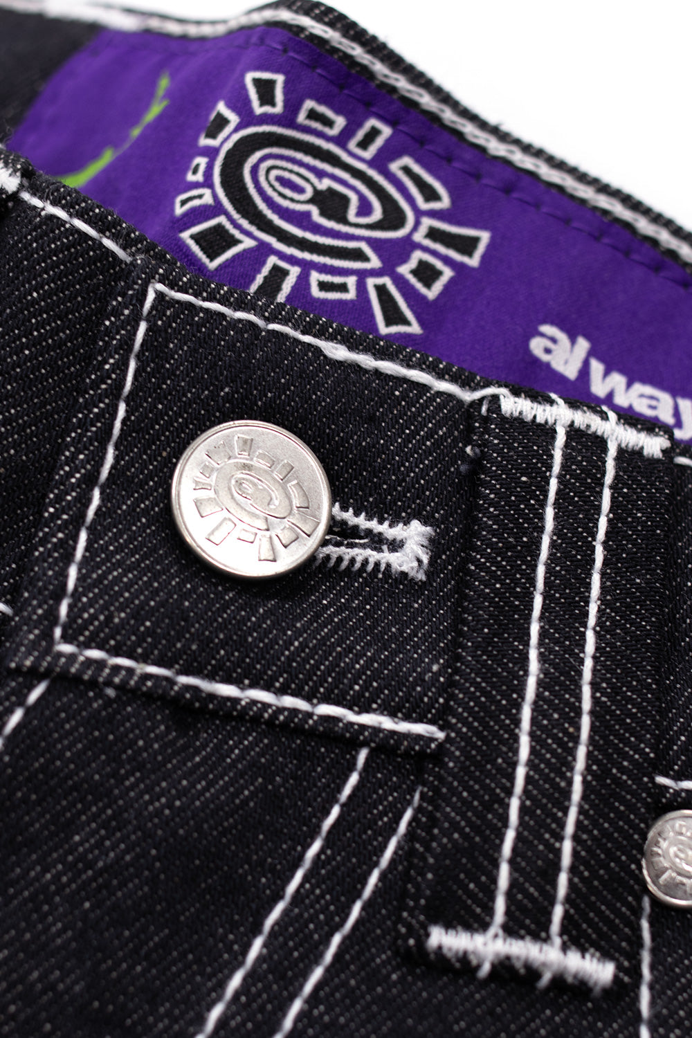 Always Back Pocket Print Denim Shorts Black - BONKERS