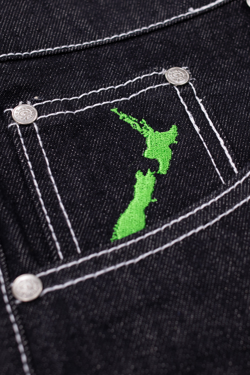 Always Back Pocket Print Denim Shorts Black - BONKERS