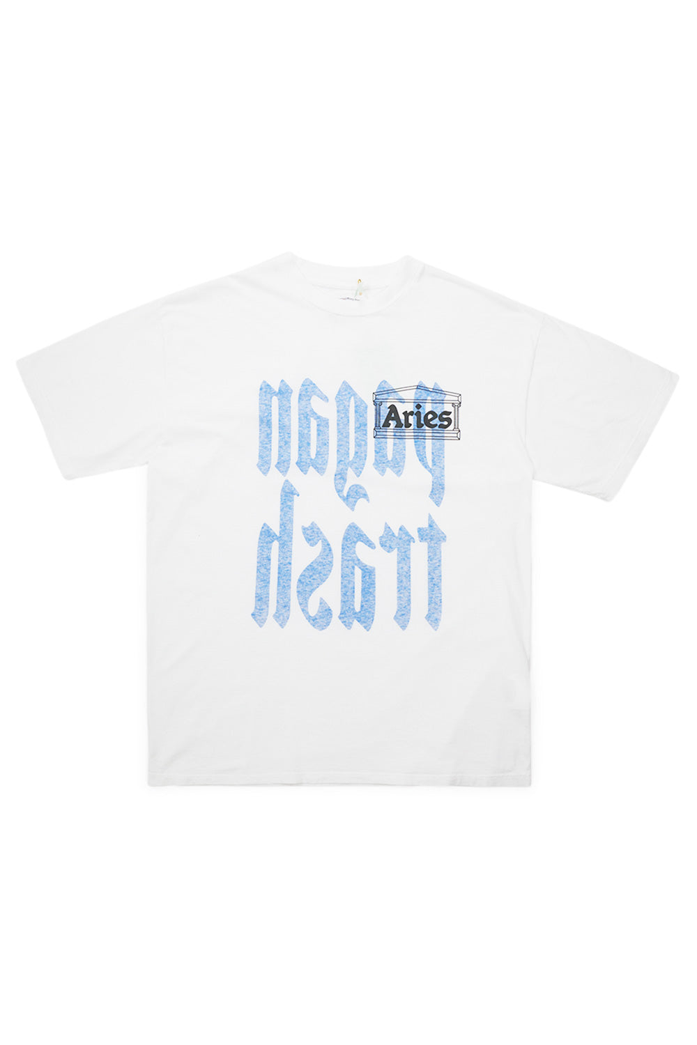 "Aries Pagan Trash Reverse T-Shirt White – Weißes Oversized-T-Shirt mit auffälligem Aries-Grafikprint und umgedrehtem Design für einen einzigartigen Look"