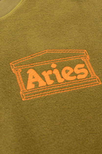 Aries Reverse Fleece Temple Sweatshirt Olive - BONKERS