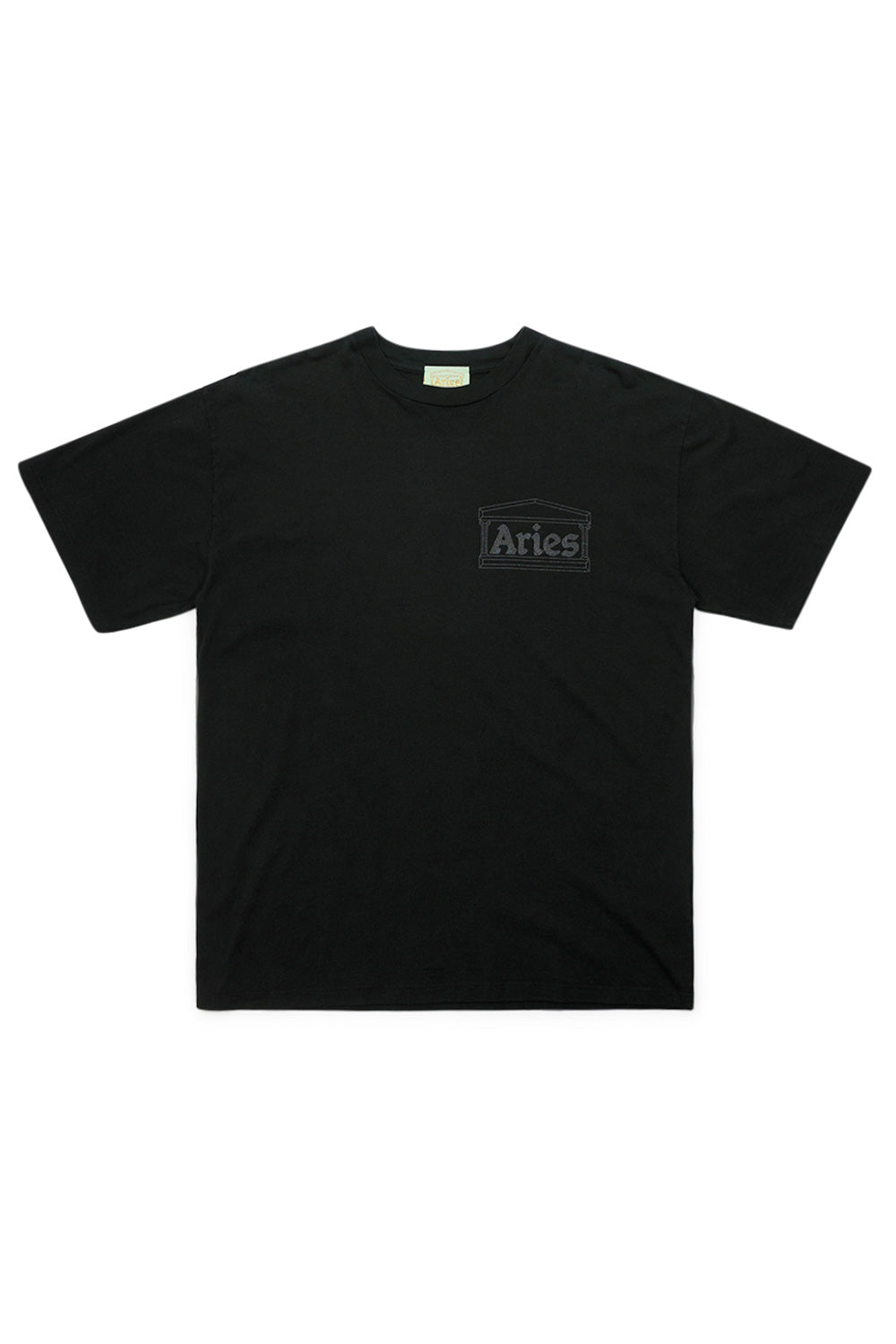 "Aries Temple T-Shirt Black – Schwarzes Kurzarmshirt mit ikonischem Aries-Logo-Print auf der Brust"