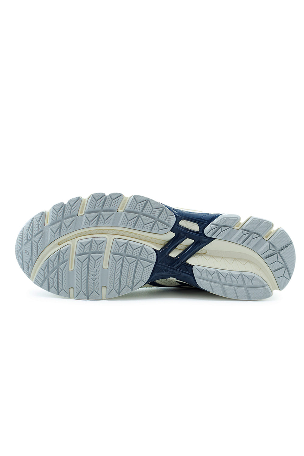 Outsole detail of ASICS GEL-Kayano 20 running shoe revealing traction rubber tread pattern, stability frame construction, flex grooves and high-performance cushioning platform.
