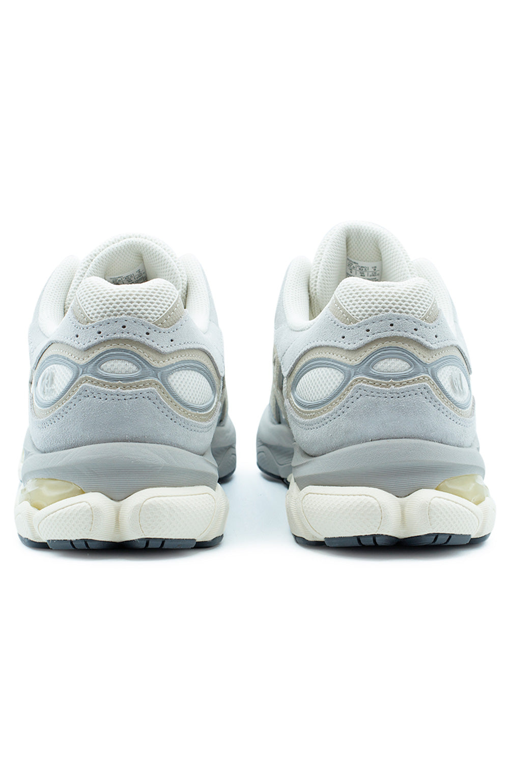 Rear angle of ASICS Gel-NYC 2.0 Cream Concrete showcasing GEL cushioning technology, sculpted midsole geometry and heritage running shoe design details