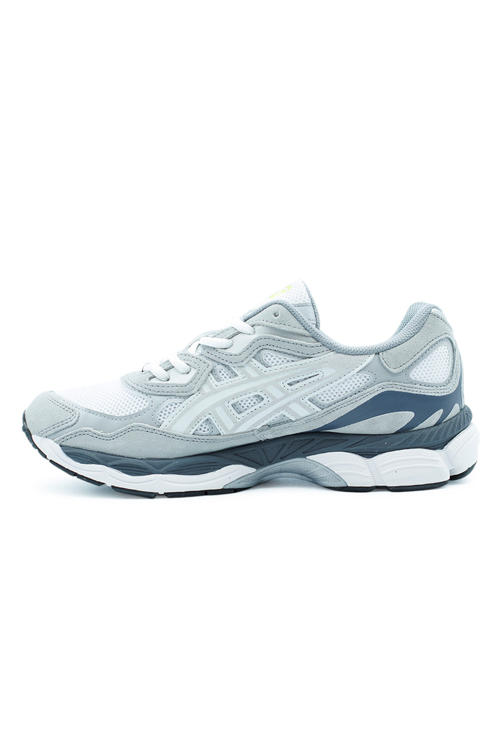 ASICS GEL-NYC White Glacier Grey, stylish neutral-toned sneaker featuring GEL-CUMULUS 16 midsole technology and breathable athletic construction.