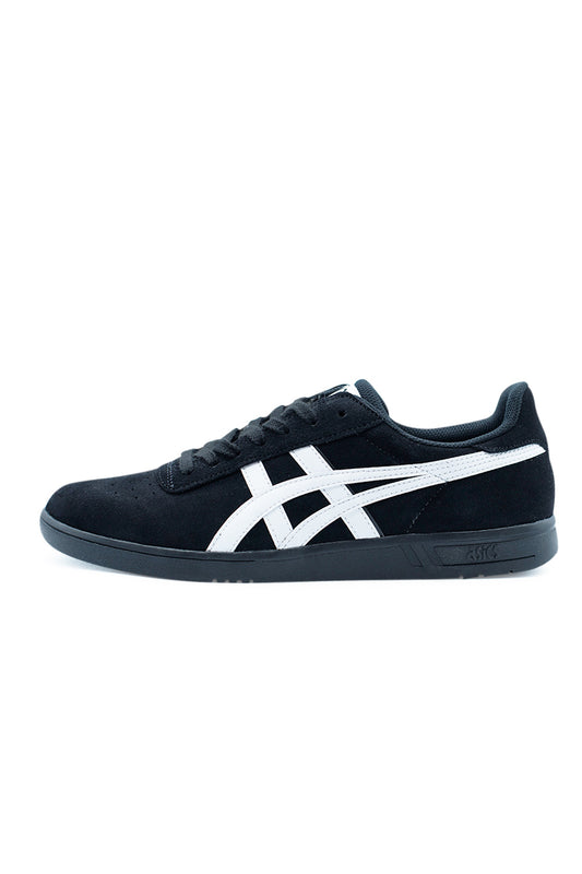 Asics Skate Gel-Vickka Pro Black Bright White side profile with classic low top skate silhouette, premium suede upper and durable black cupsole for street skating
