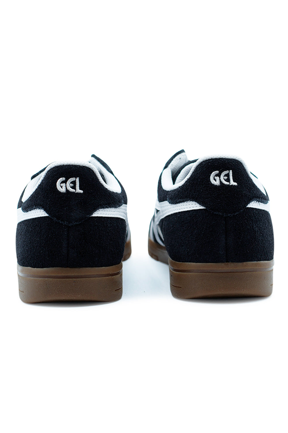 rear view Asics Skate Gel-Vickka Pro Black showcasing GEL cushioning technology in heel, reinforced back panel and classic gum outsole for impact absorption