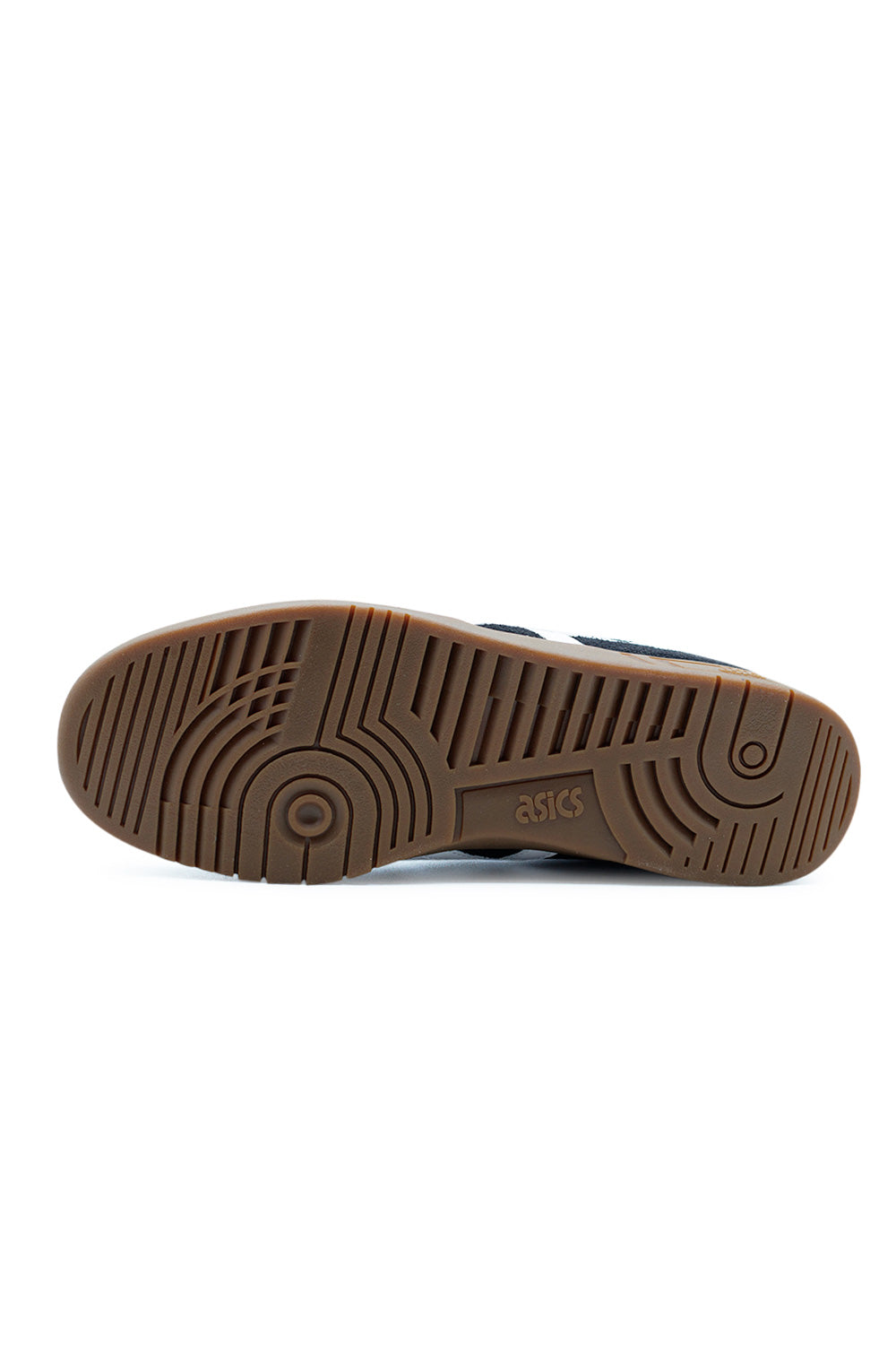 outsole of Asics Gel-Vickka Pro Black Brown skate shoe with gum rubber traction pattern engineered for grip, board control and durability on street and park terrain