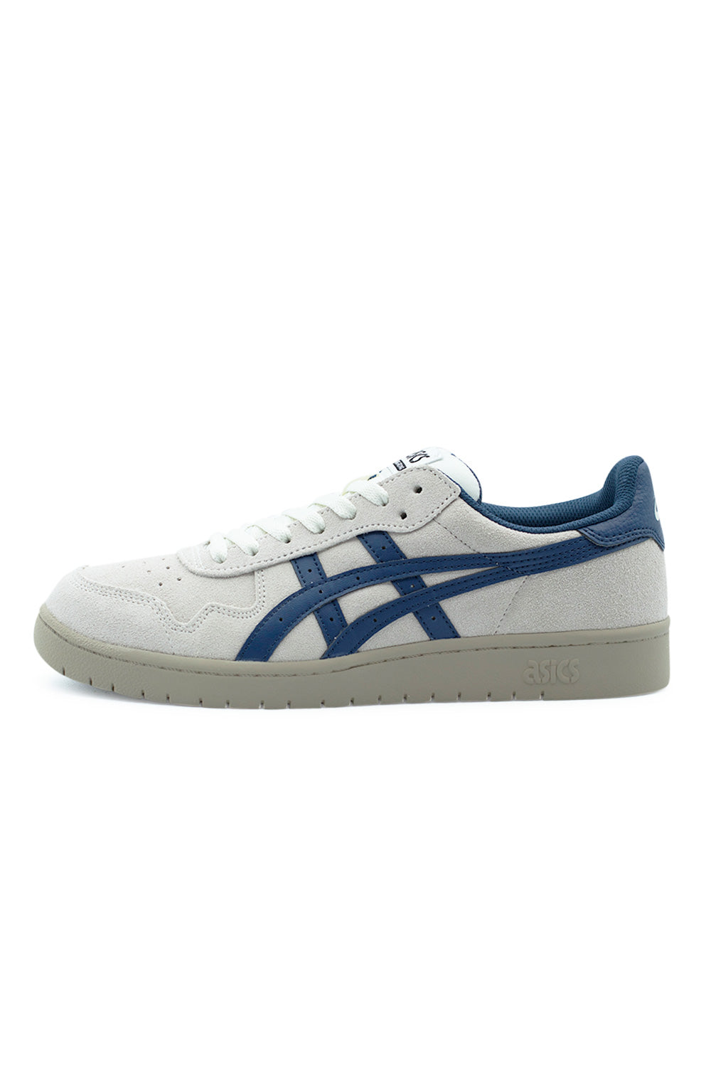 Asics Japan Pro Cream Independence Blue side view skate shoe blending 80s basketball heritage design with modern skateboarding performance and durable suede upper construction
