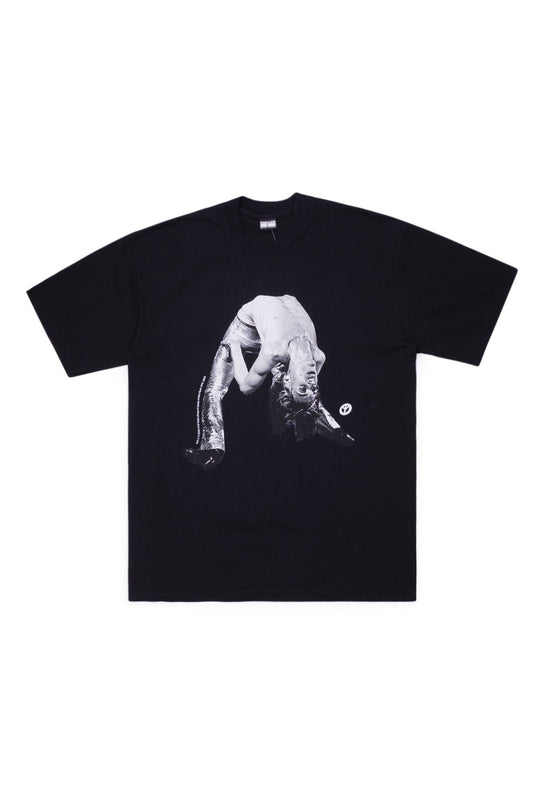 Babylon LA x Iggy Pop Bend Photo T-Shirt Black with iconic punk performance graphic, oversized heavyweight cotton skate tee made in USA with underground streetwear aesthetic
