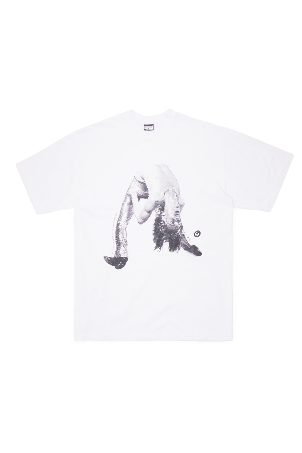 Babylon LA x Iggy Pop Bend Photo T-Shirt White featuring iconic punk rock front graphic, oversized USA-made cotton streetwear tee with raw underground aesthetic