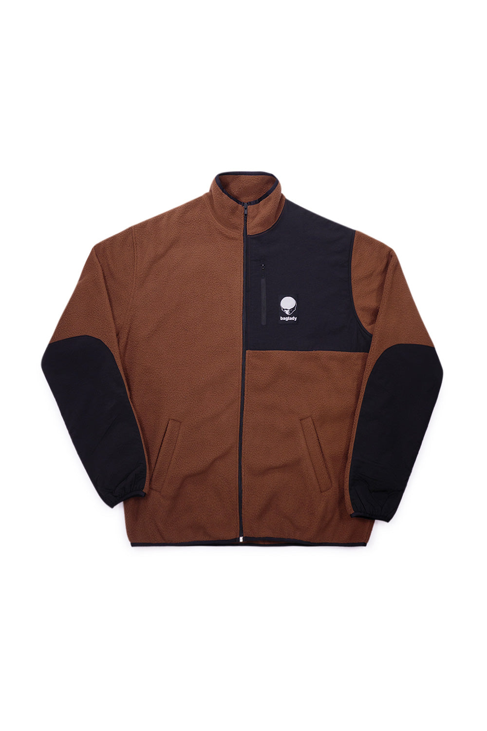 "Vorderansicht des Baglady Zip-Up Fleeces – stylisches Fleece mit Reißverschluss in Tawny-Braun für den Herbst-Look"