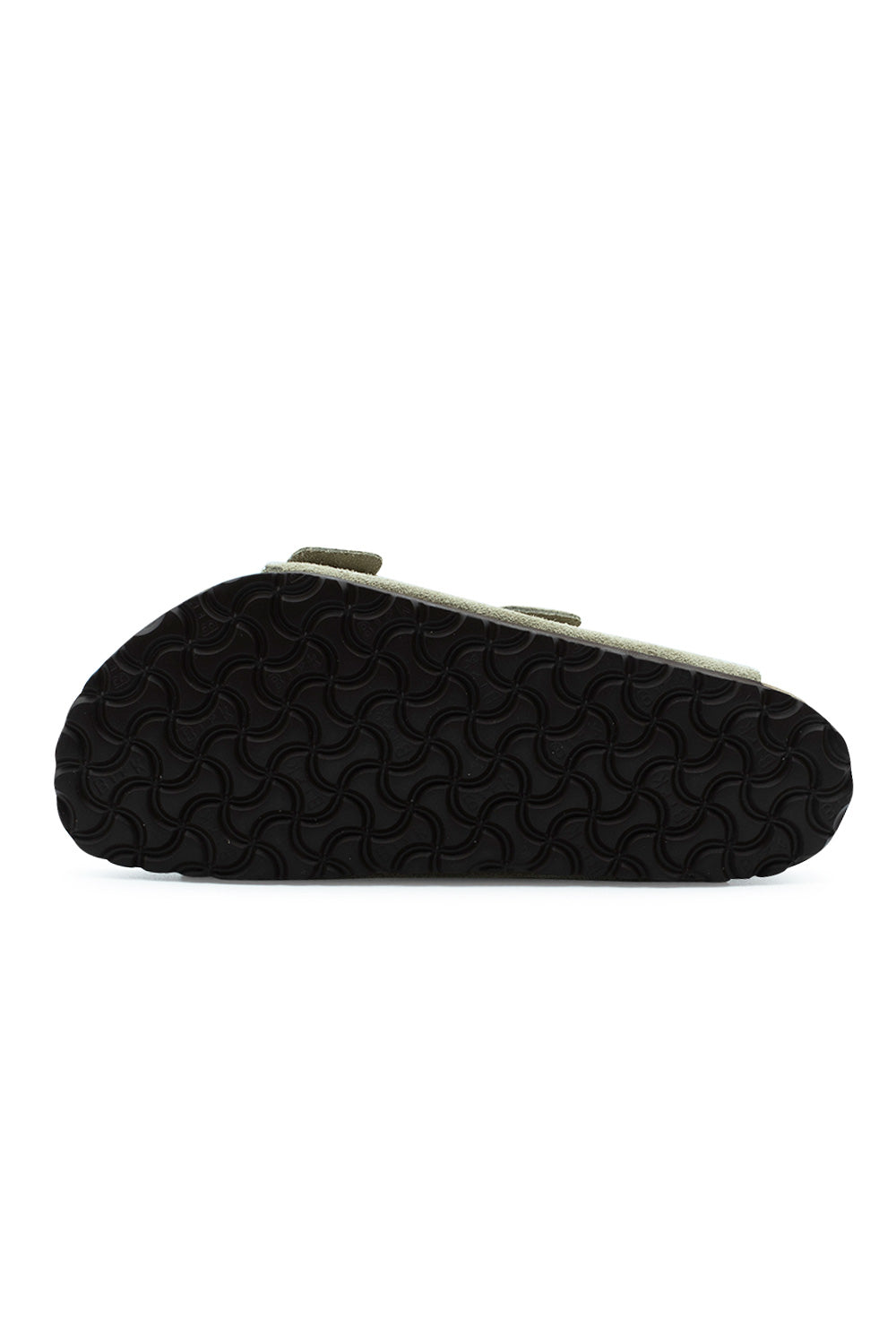 Full bottom view of the dark brown EVA outsole on the Birkenstock Arizona BS sandal, showing the signature bone pattern tread designed for lightweight flexibility, traction, and shock absorption.