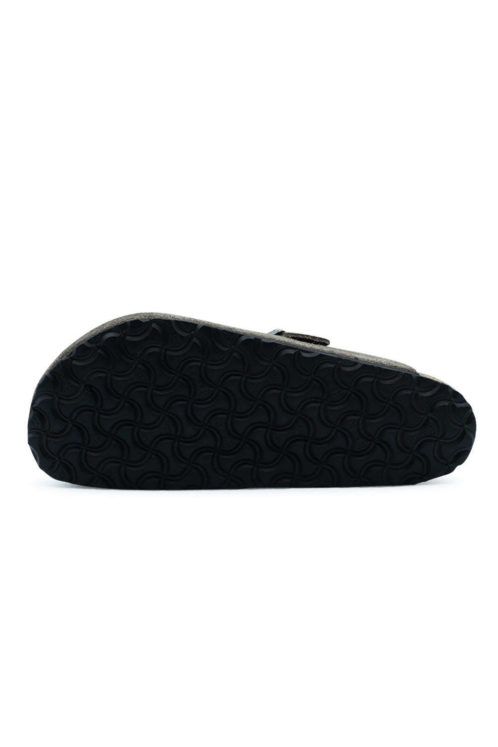 Full bottom view of the black EVA outsole on the Birkenstock Boston BS clog, displaying the signature bone tread pattern designed for shock absorption and traction.