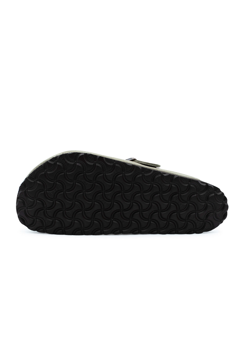 Full bottom view of the dark brown EVA outsole on the Birkenstock Boston BS Taupe clog, displaying the signature bone tread pattern engineered for lightweight flexibility, shock absorption, and daily traction.
