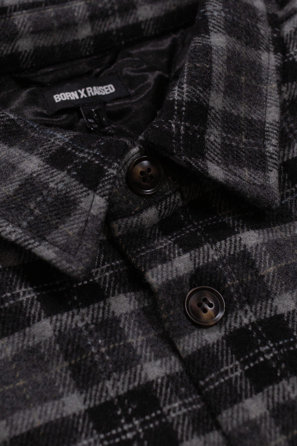 Born X Raised Embroidered Flannel Shirt Jacket Grey / Black
