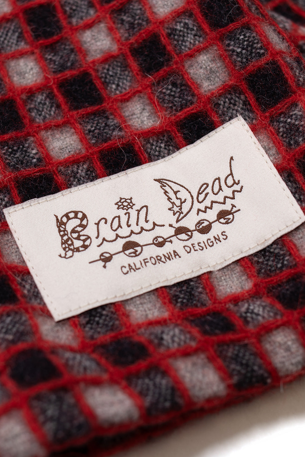 Limited Brain Dead Check Mate Flannel Shirt Black Red, contemporary streetwear flannel combining luxury materials with signature Brain Dead design.