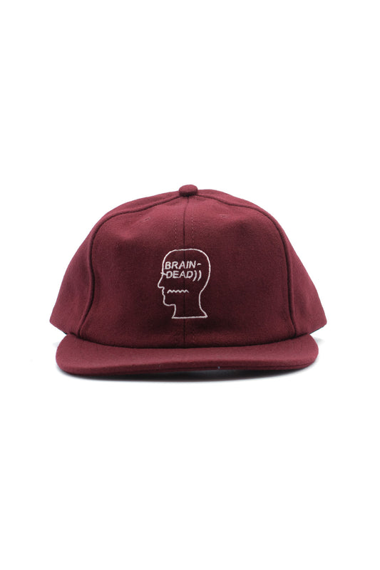 Brain Dead Flannel Classic Logohead 6 Panel Cap Burgundy - BONKERS