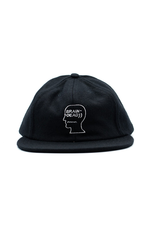 Brain Dead Flannel Logohead 6 Panel Cap Black - BONKERS