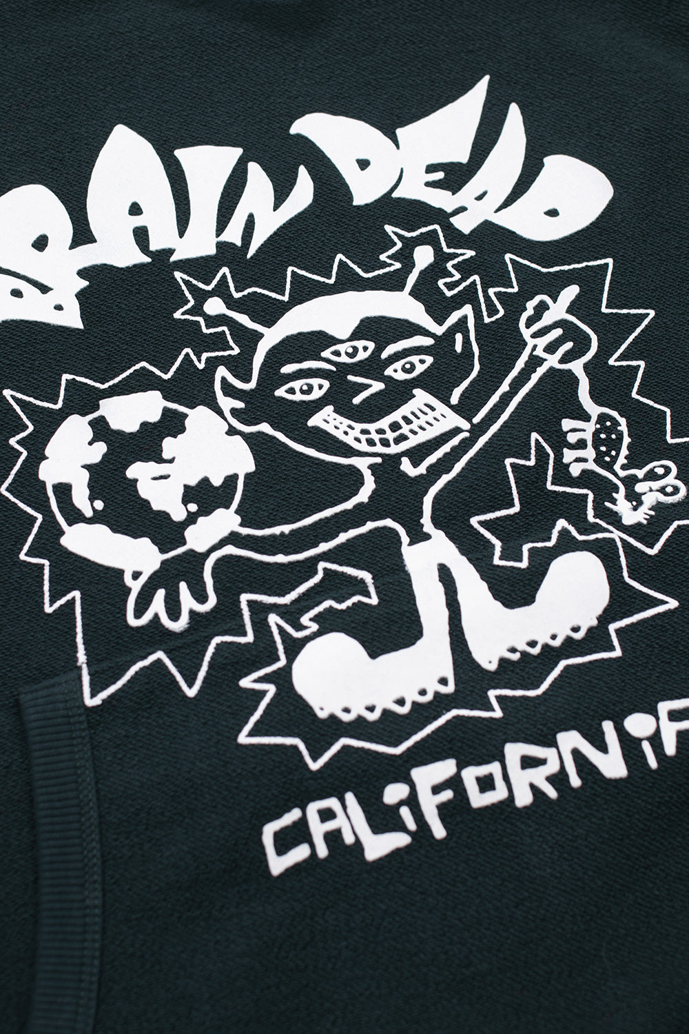 Unisex Brain Dead Global Shock Hoodie Forest Green, premium 100% cotton streetwear hoodie featuring textured front logo and relaxed silhouette.