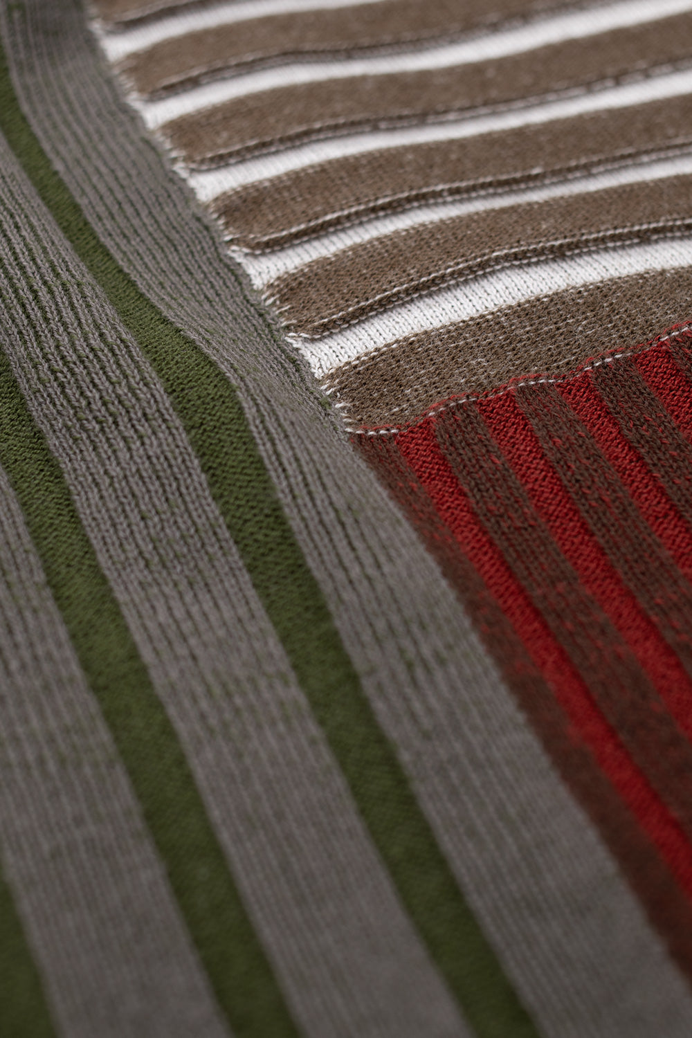 Brain Dead Mixed Stripe Boxy Knit Sweater Green, Los Angeles streetwear design with varied knit patterns and signature Brain Dead patch.