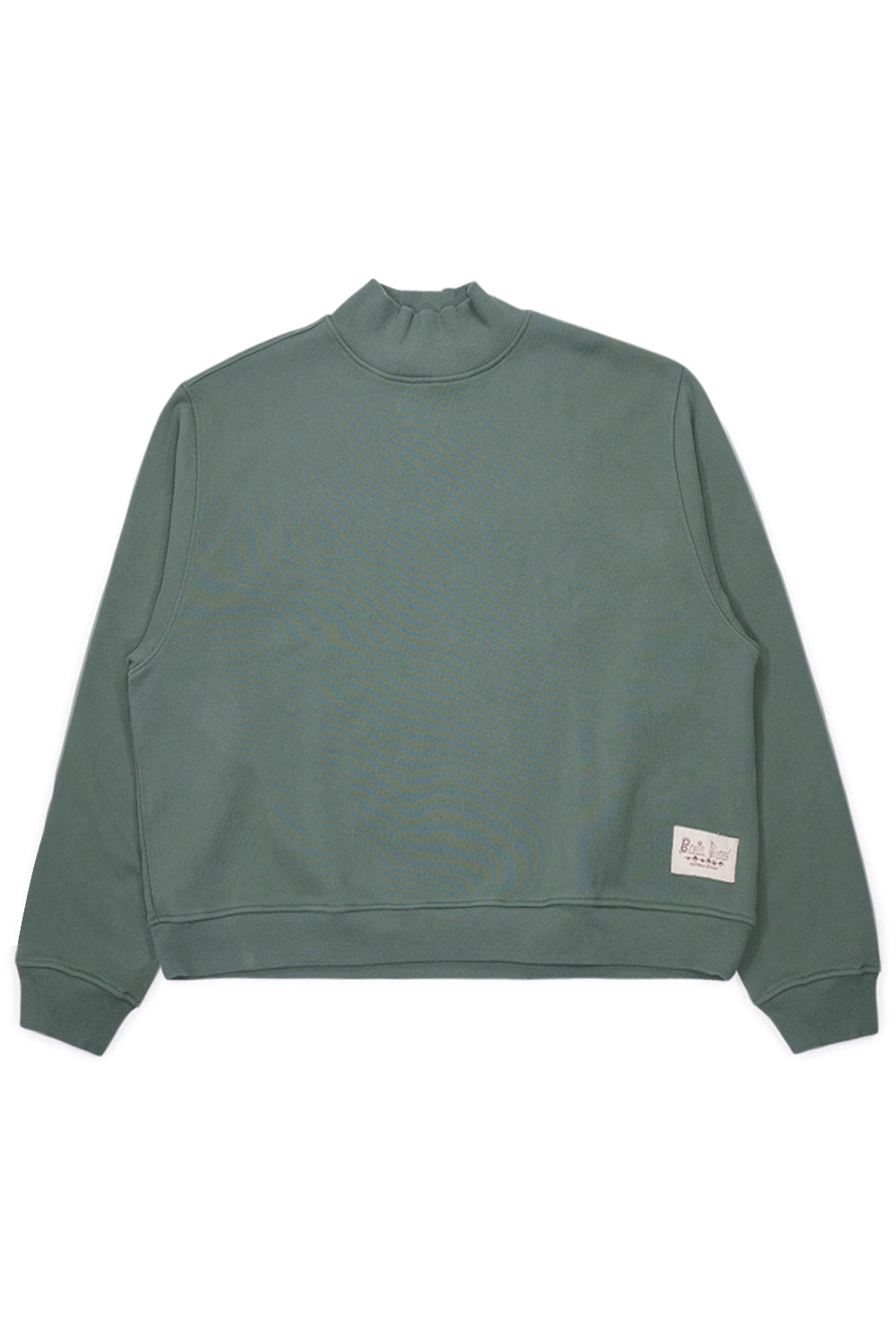 Brain Dead Turtle Neck Sweatshirt Green front view featuring wide boxy fit silhouette, premium cotton french terry fabric, high turtle neck collar and Brain Dead California Designs logo patch