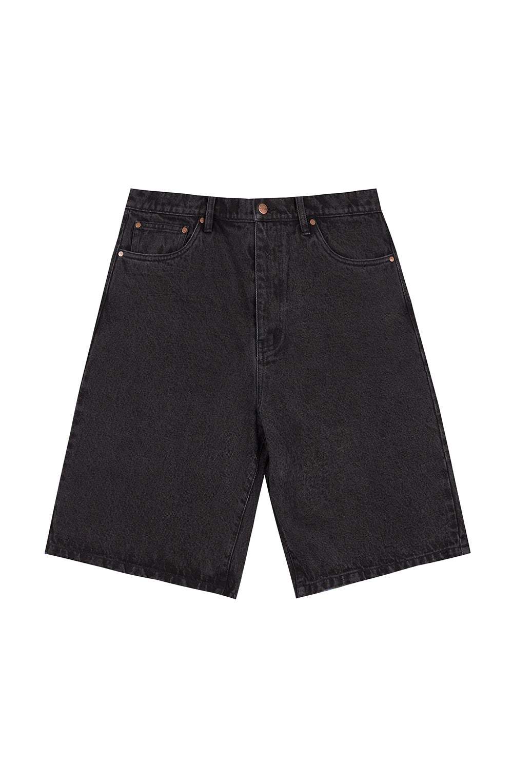"Schwarze Bronze 56K Jorts aus Denim – hochwertige, robuste Shorts mit klassischem Five-Pocket-Design"