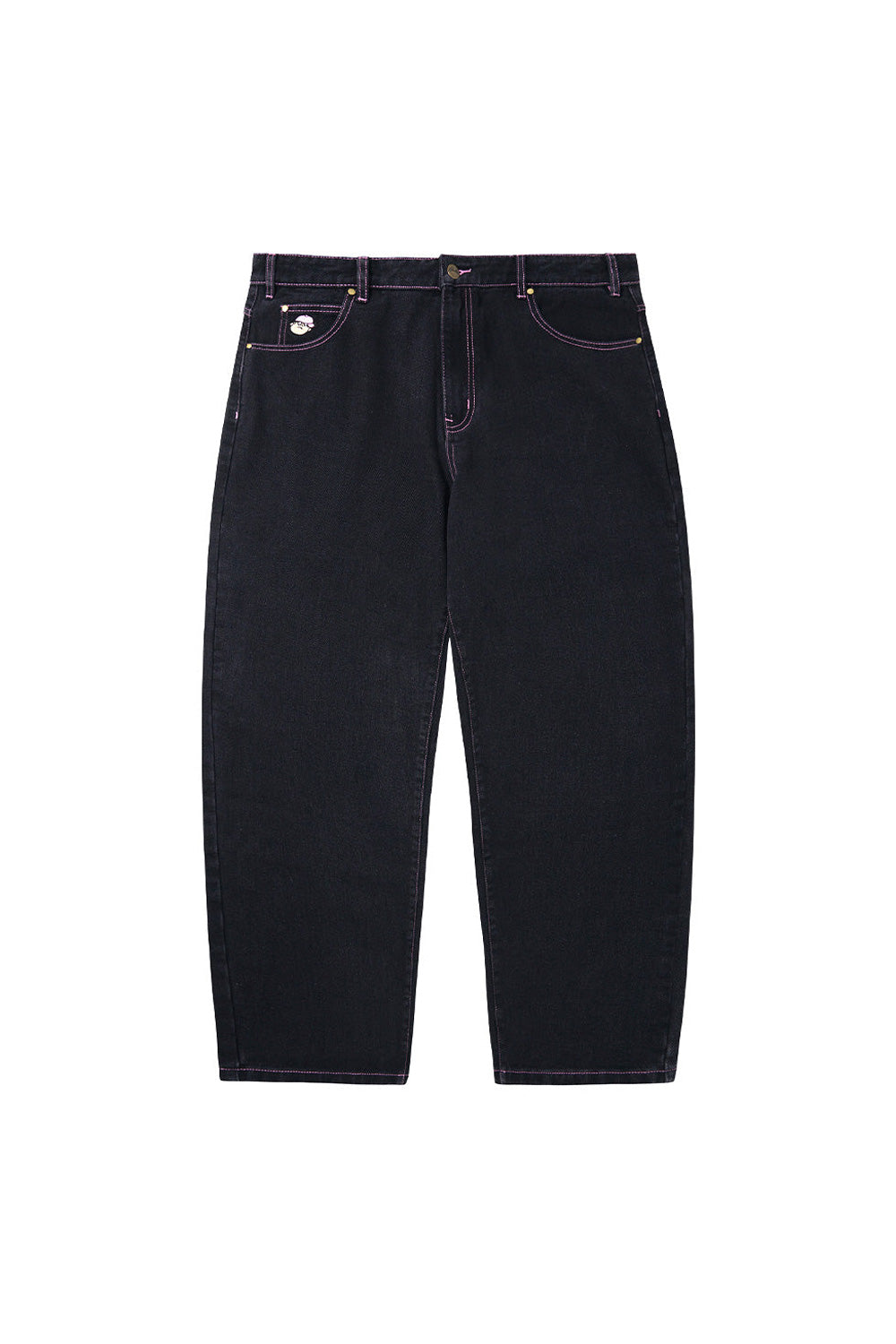 Butter Goods Santosuosso Denim Baggy Pants Verwaschenes Schwarz (Pinke Nähte)