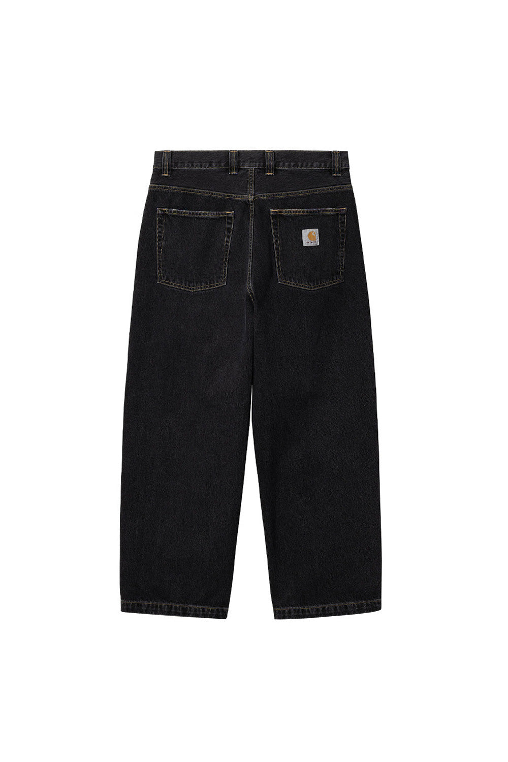 Rückansicht der Carhartt WIP Brandon Pant in Schwarz – quadratisches gewebtes Label und Rückenpasse sichtbar