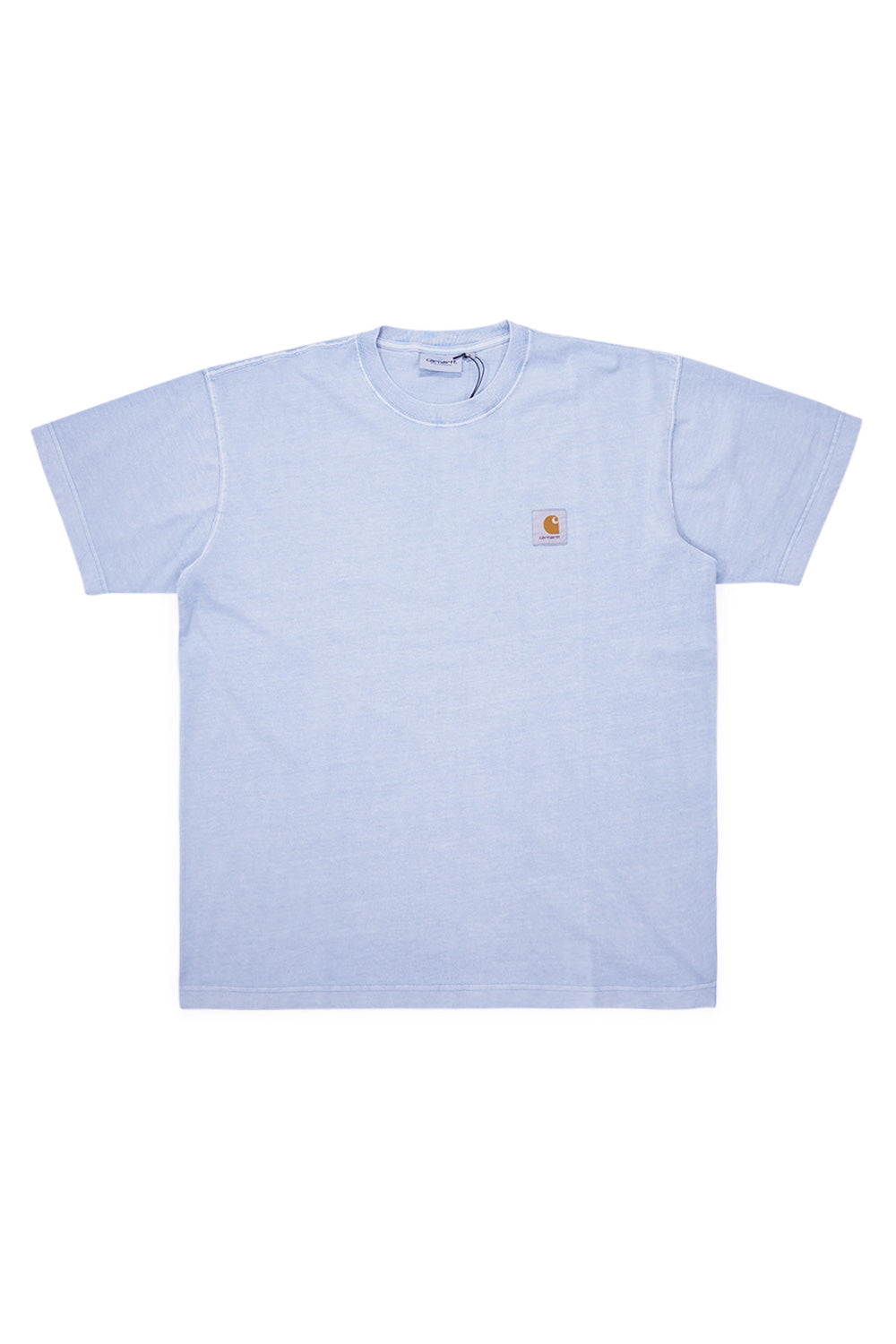 "Vorderansicht des Carhartt WIP Vista T-Shirt in Dusty Ice – lässiger Schnitt und weicher Baumwollstoff für optimalen Komfort"