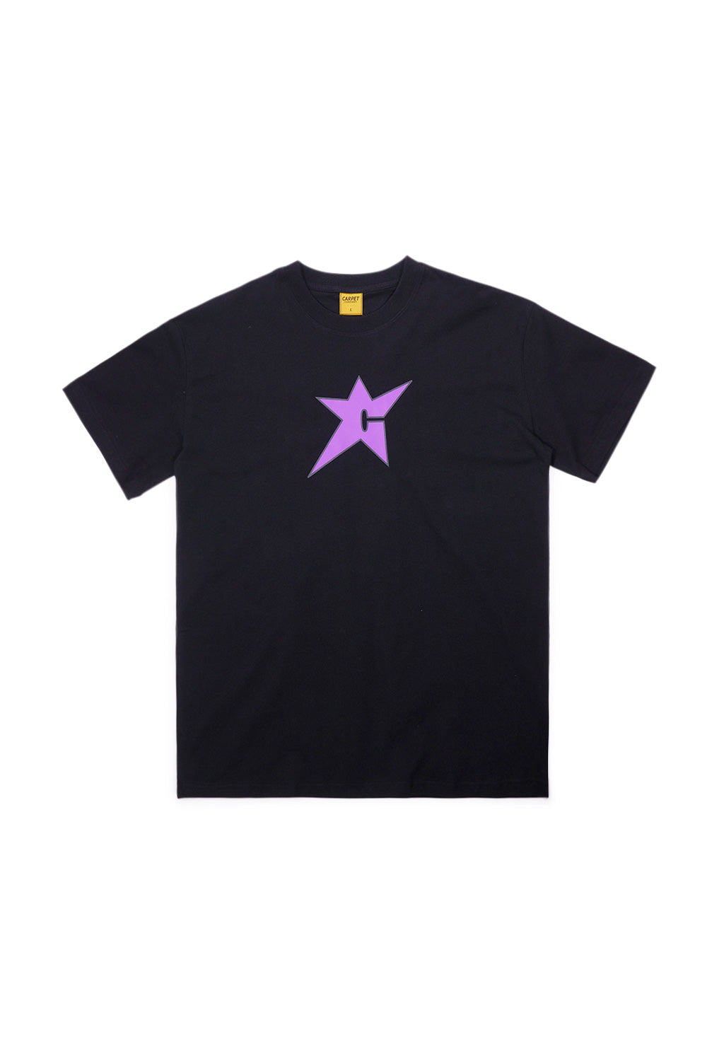 "Carpet Company C-Star T-Shirt Black – Schwarzes T-Shirt mit lila C-Star Print für trendige Streetwear"