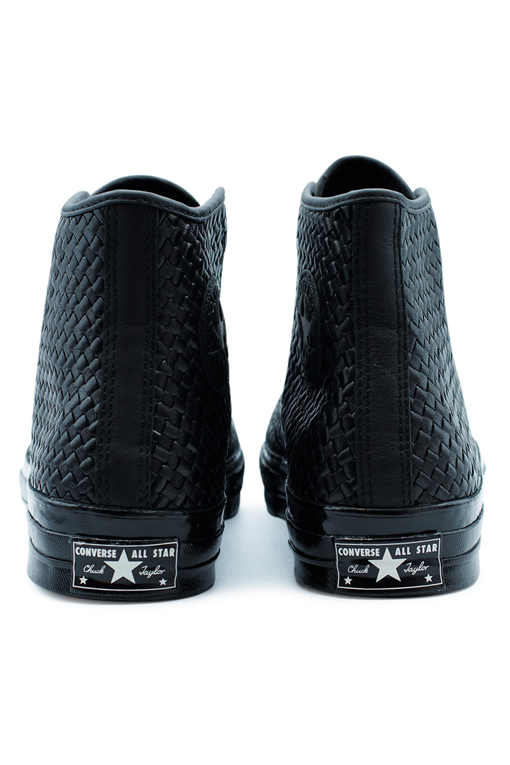 Converse Chuck 70 Hi Woven Leather Black unisex high-top sneaker, elegant woven texture with OrthoLite insole for comfort and support.