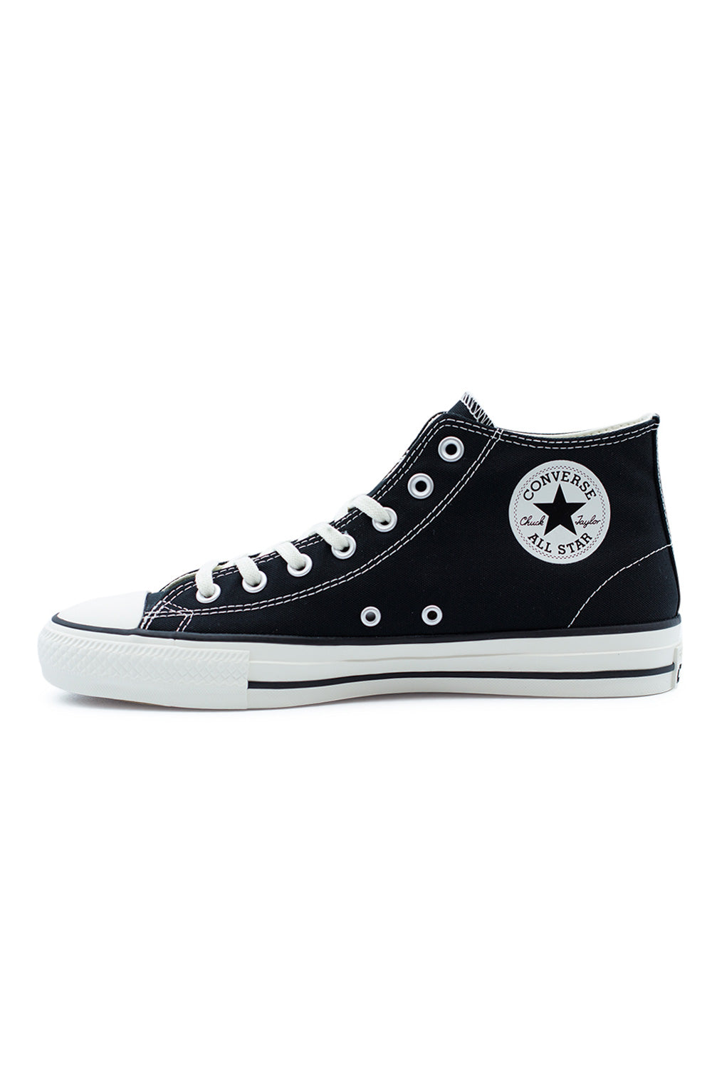 Seitenprofil des Converse Chuck Taylor CTAS Pro Mid Black mit Traktionsgummi-Außensohle