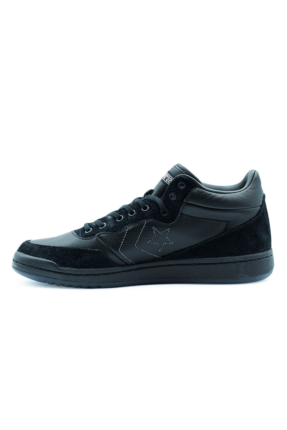 Converse Skateboarding Fastbreak Pro Mid Sage Elsesser Black, premium black leather skate sneaker with reflective detailing and rolled seams.