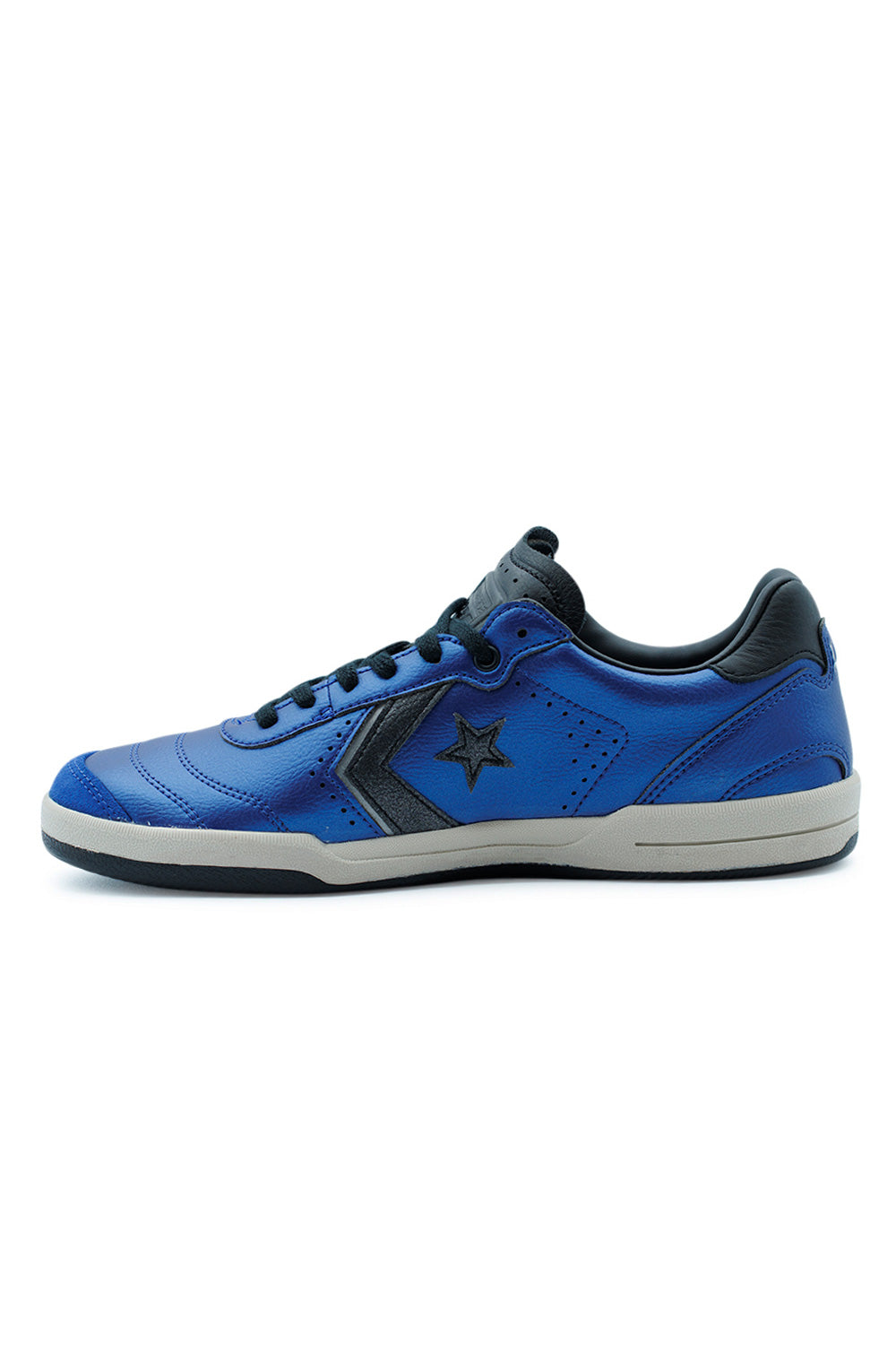 Side profile of Converse CONS Louie Lopez Pro 2 OX in blue with silver Star Chevron and black accents, low top skate shoe built for boardfeel
