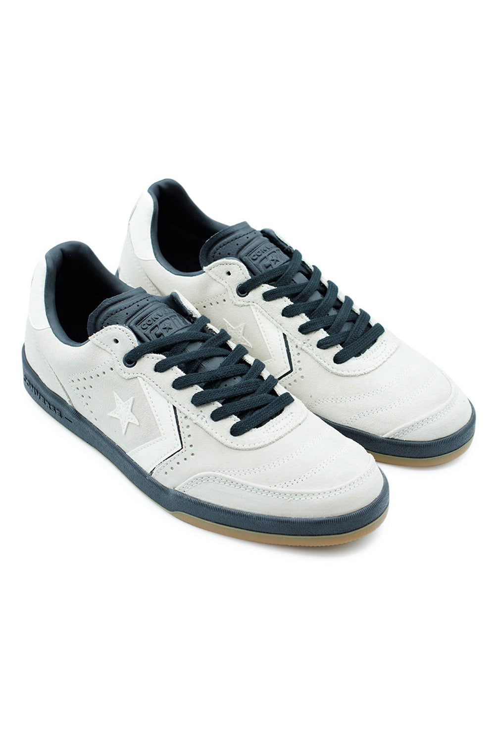 Side view of Converse CONS Louie Lopez Pro 2 OX Shoe Egret Black Gum, low-profile unisex skateboarding sneaker with Star Chevron branding.