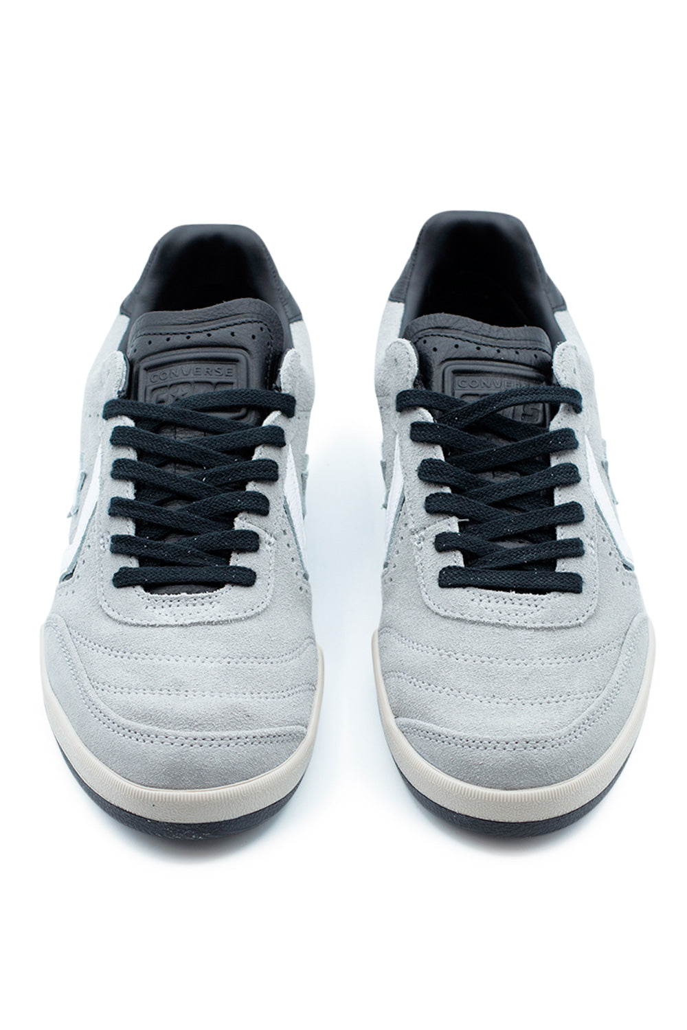 Top view of Converse CONS Louie Lopez Pro 2 OX Grey Area Black White showing clean lace-up design, perforated suede construction, slim silhouette and pro-level skate shoe craftsmanship.