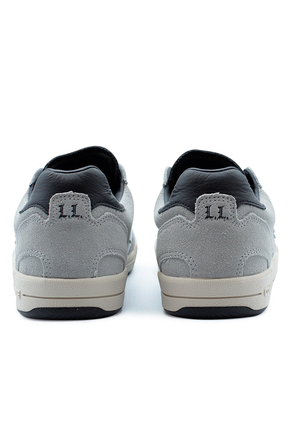 Rear view of Converse CONS Louie Lopez Pro 2 OX in Grey Area and Black highlighting padded heel collar, Louie Lopez signature detail and reinforced suede for long-lasting skate durability.