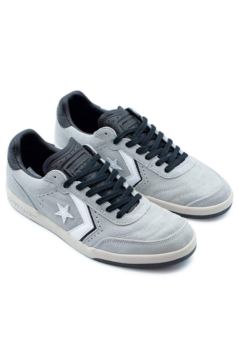 Angled view of Converse CONS Louie Lopez Pro 2 OX Grey Area Black White low-top skate sneakers combining minimalist court-inspired style with CX foam cushioning and responsive boardfeel.