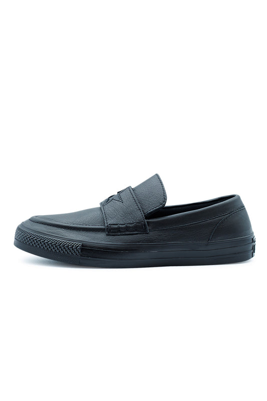 Converse CTAS Loader Slip Shoe Black Black Black, unisex slip-on leather sneaker with OrthoLite cushioning and timeless Chuck Taylor design.