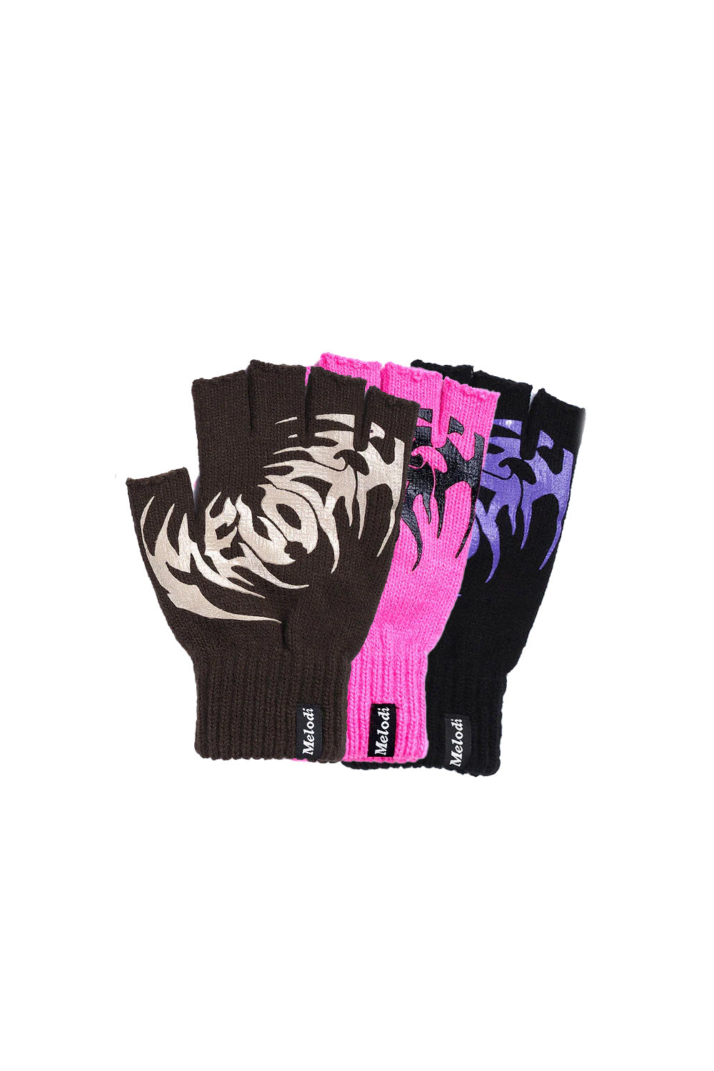 EC Melodi 3 Pack Logo FIngerless Gloves Brown / Pink / Black