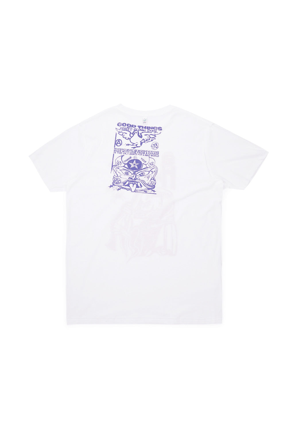 „Good Things Death T-Shirt Weiß – Detailaufnahme des Grafik-Designs“